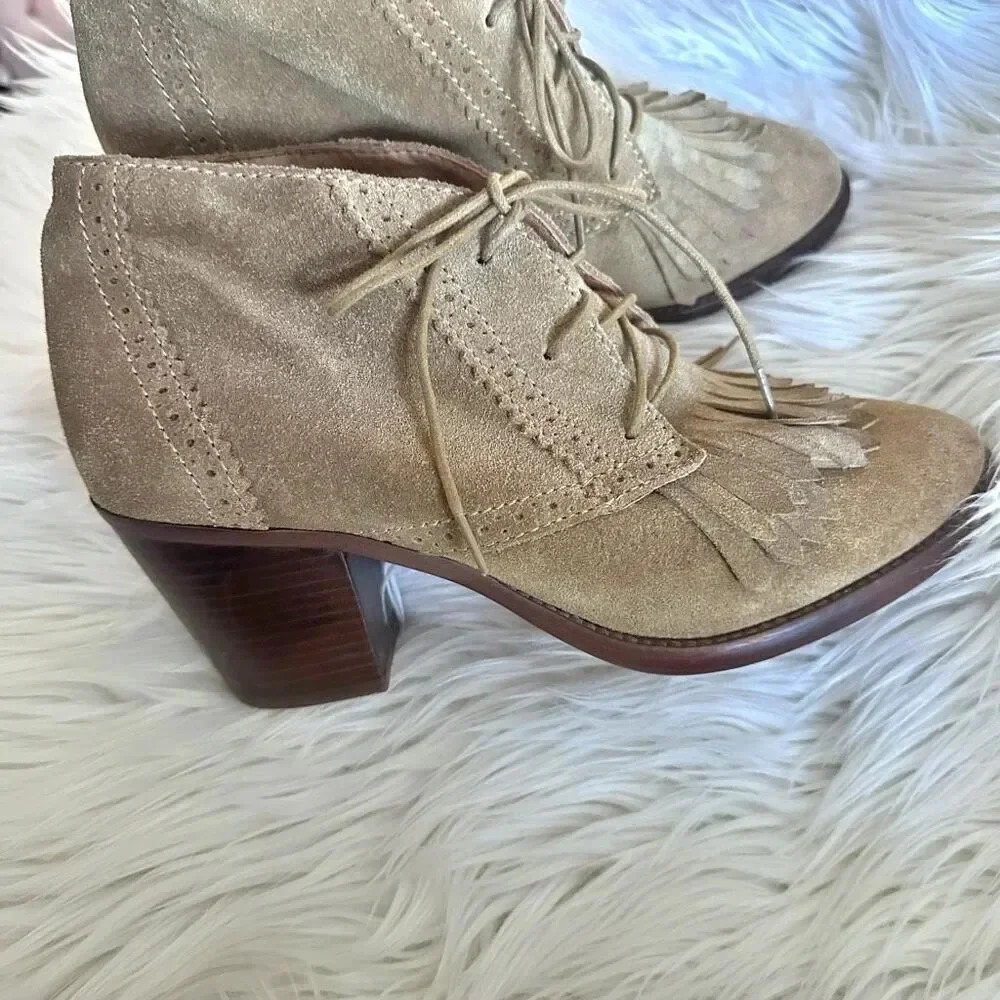 MADEWELL x 1937 | Suede Leather "Aberdeen" Tan Fringe Ankle Boots Booties | 9 - Picture 3 of 9
